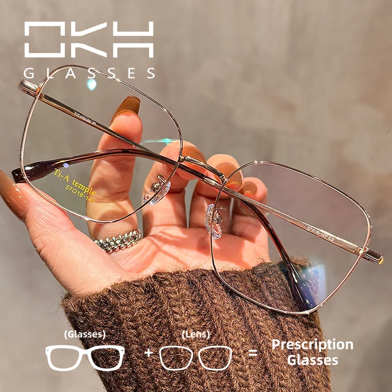 

OKH большая оправа, повседневная квадратная полутитановая мужская и женская оправа, очки для близорукости, дизайнерские очки по рецепту для чтения