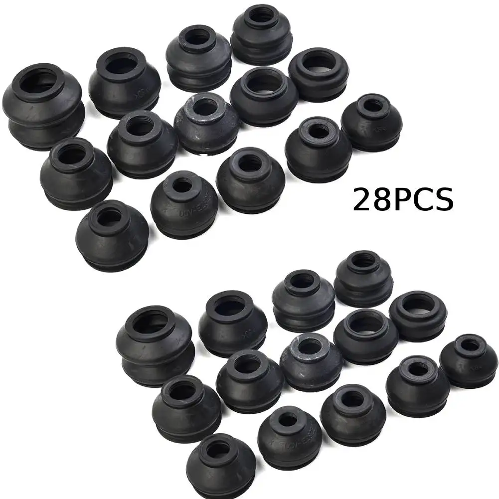 28Pcs/set Black Rubber Ball Joint Boot Suspension Steering Dust Cover Track Tie Rod Linkage Kit Prolongs Tire Life