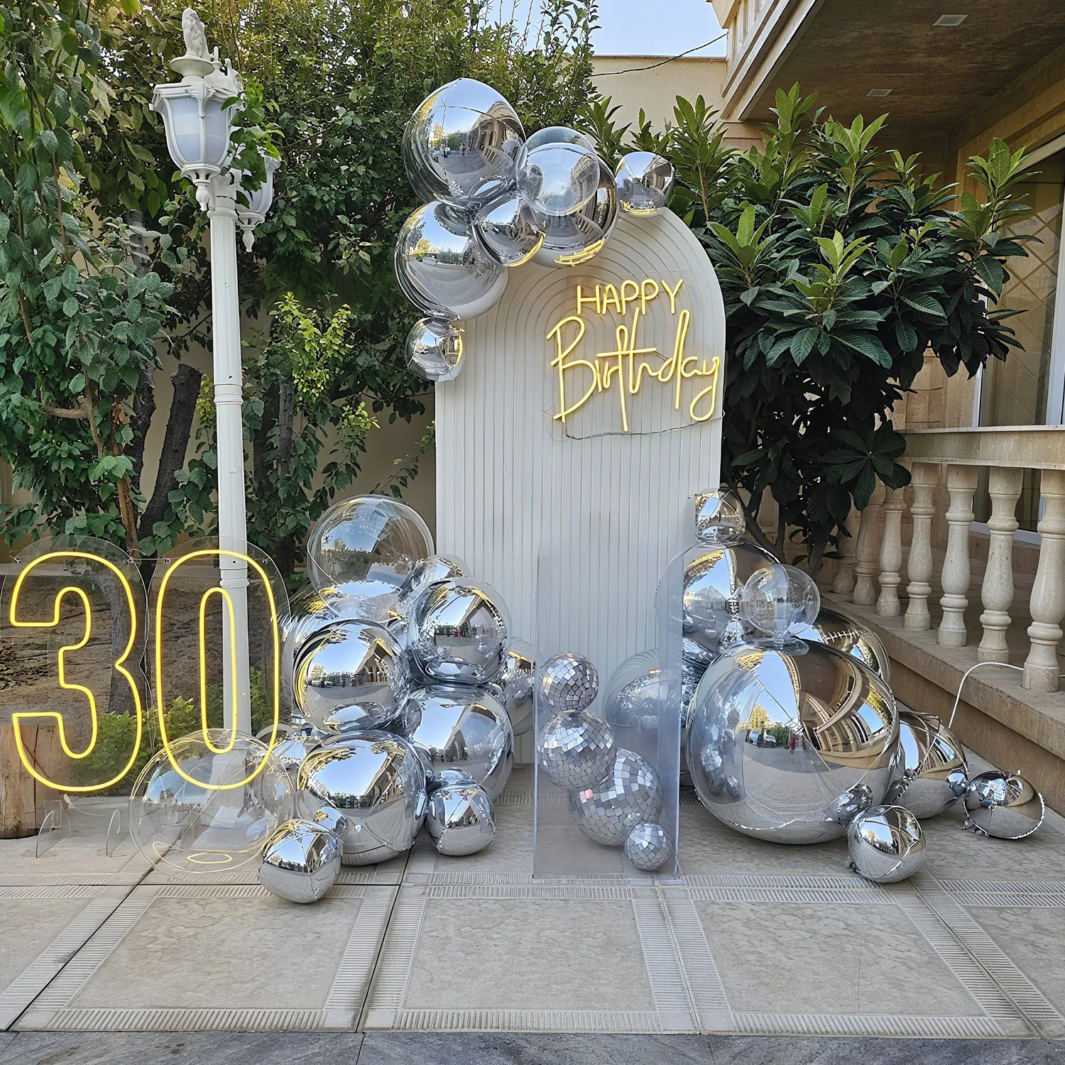 Silber 4D Metall Aluminiumfolie Ballon Set Transparent Bobo Ballon Geburtstag Dusche Dekoration Festival Dekoration Ballon