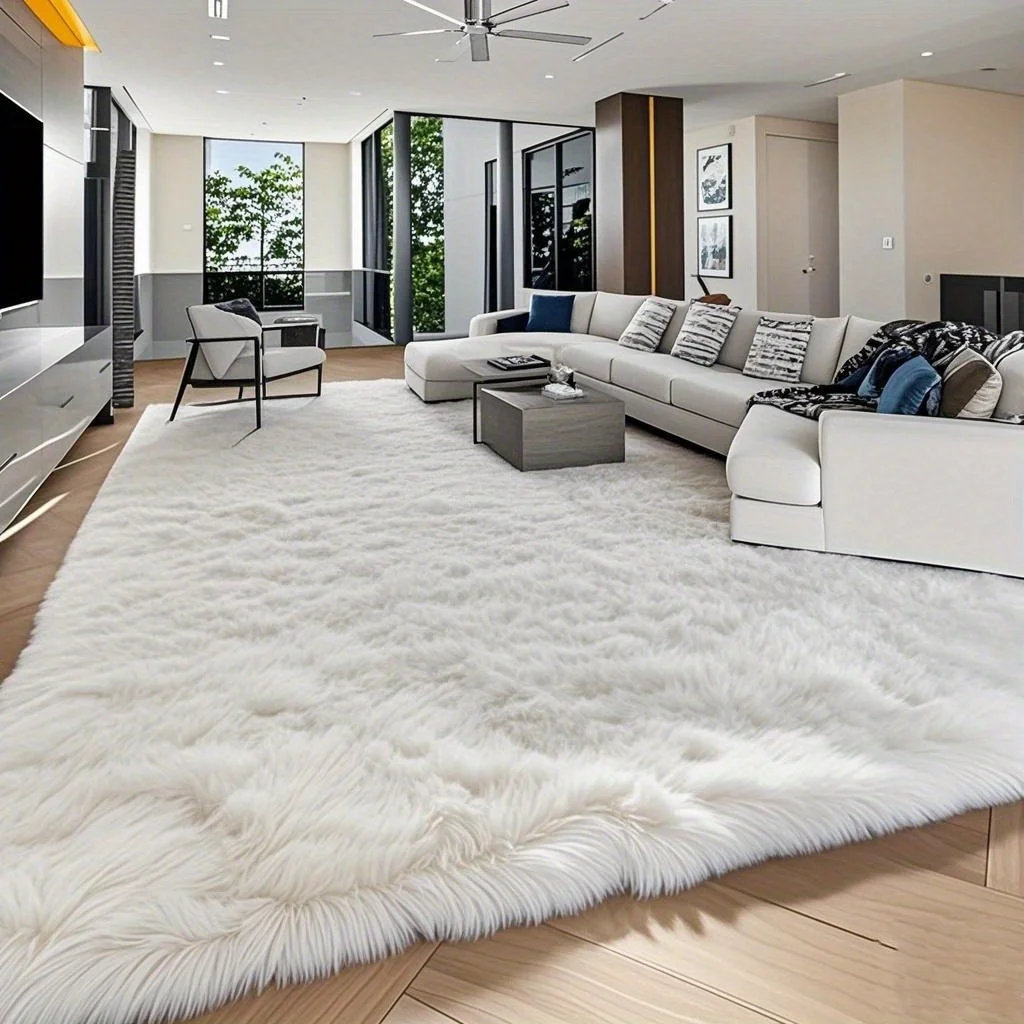 

8x10ft Luxury Plush Large Mat for Living Room - Fluffy Modern Shag Non-Slip Soft Mat, Machine Washable Polyester Blend