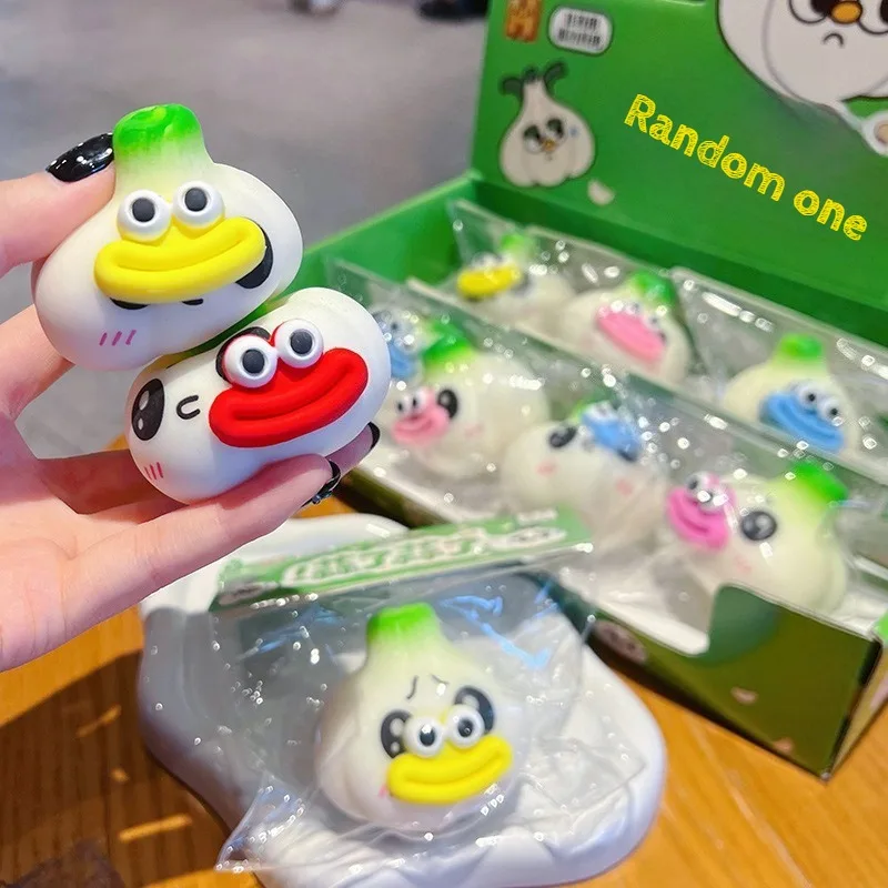 Cute cartoon garlic soft cute modeling squeezing toys funny expression simulation plant squeezing anti-pressure toys fidget toys