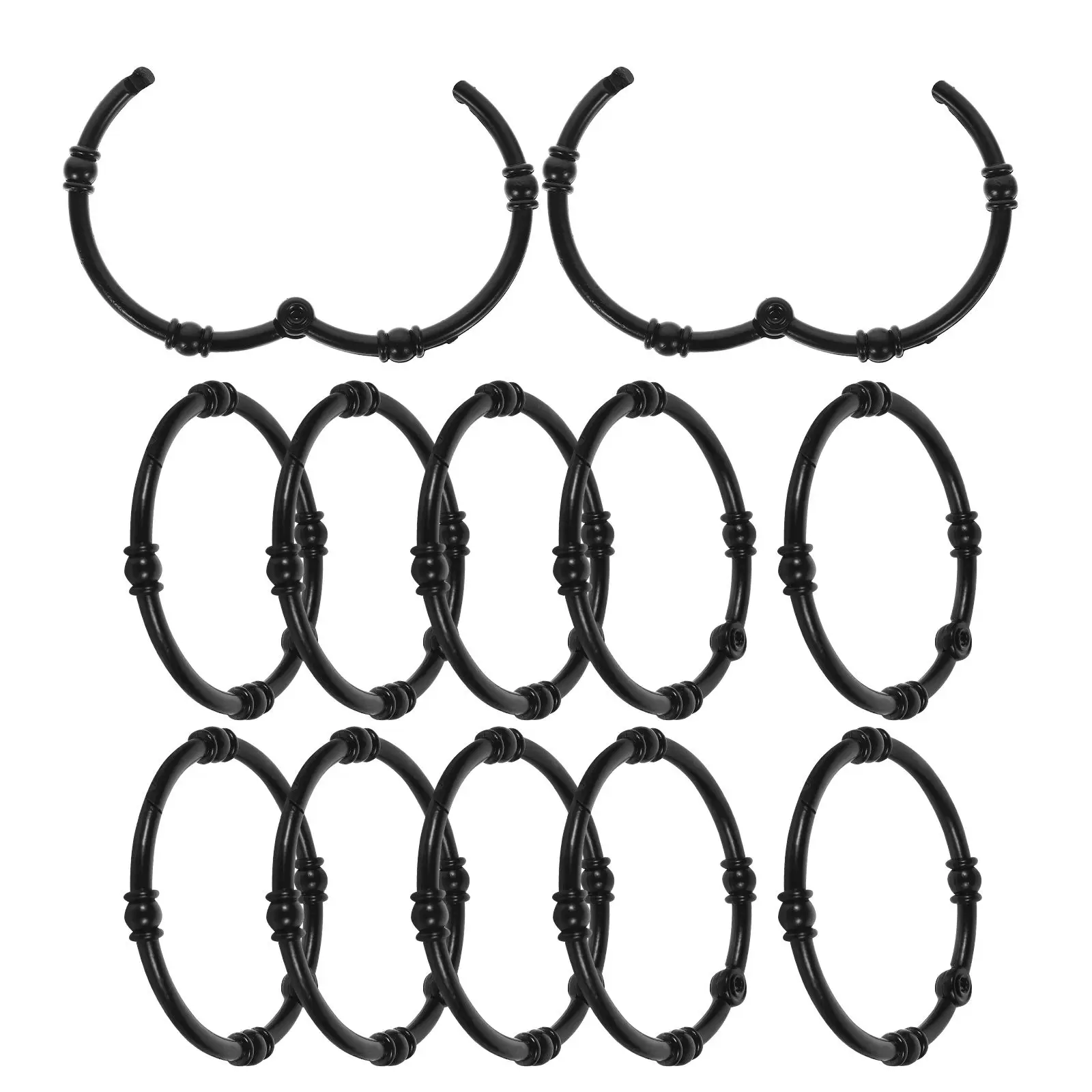

12 Pcs Zinc Alloy Shower Curtain Rings Black Retro O Hooks For Bathroom Curtains Easy Install Sliding Hooks Decorative