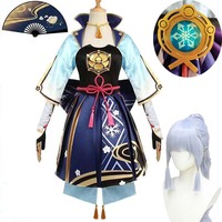 Kamisato Ayaka Cosplay Costume Ayaka Outfits with Fan for Halloween Cosplay Anime Role Play Comic Con