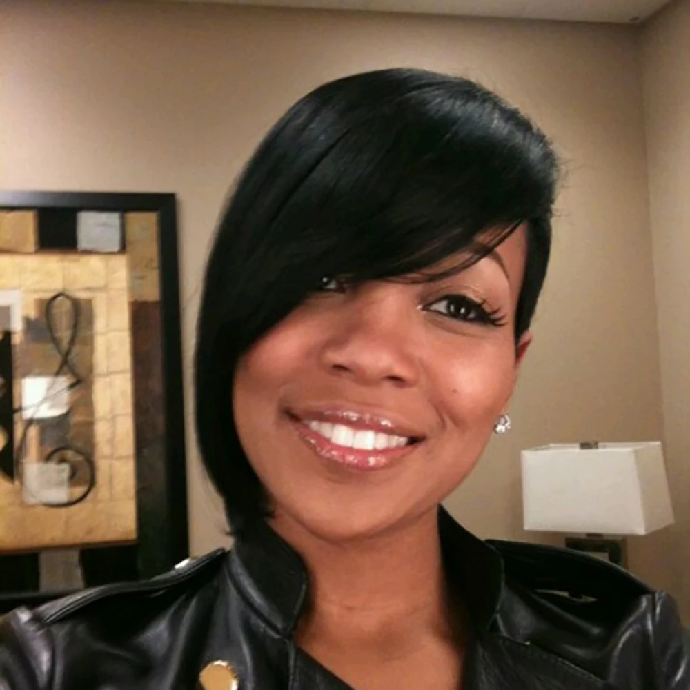 Прямые парики с стрижкой пикси натурального цвета, бразильский парик из человеческих волос Remy с челкой, полностью машинные парики для женщин, повседневная одежда