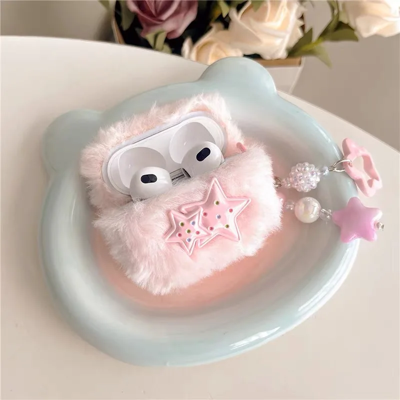 

For AirPods Pro2 Pro for AirPods1 2 3 4th Generation Wireless Bluetooth Headset Cover Plush Star CaseHeadset Cover with Pendant