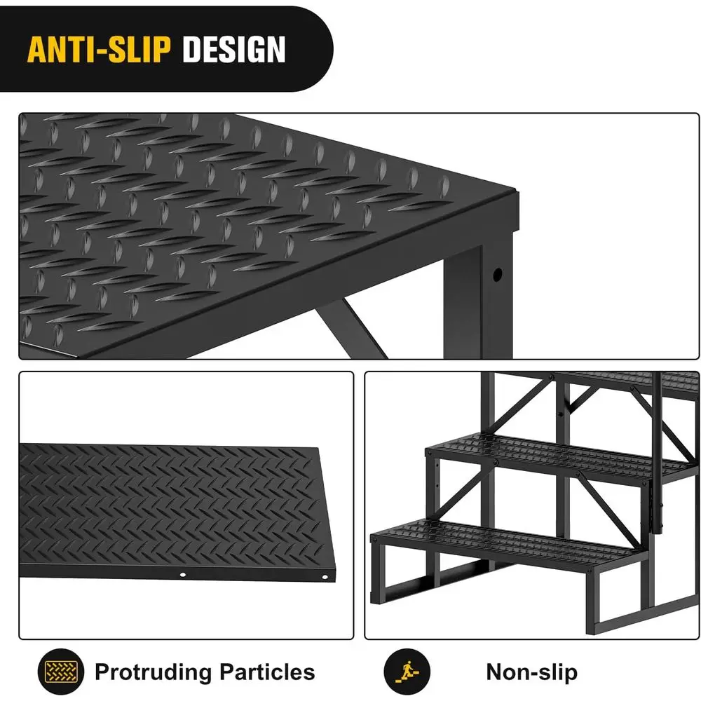 درج RV خارجي محمول مع 4 خطوات ودرابزين مضاد للانزلاق لأحواض الاستحواض الساخنة والمعسكر ومقطورات السفر
