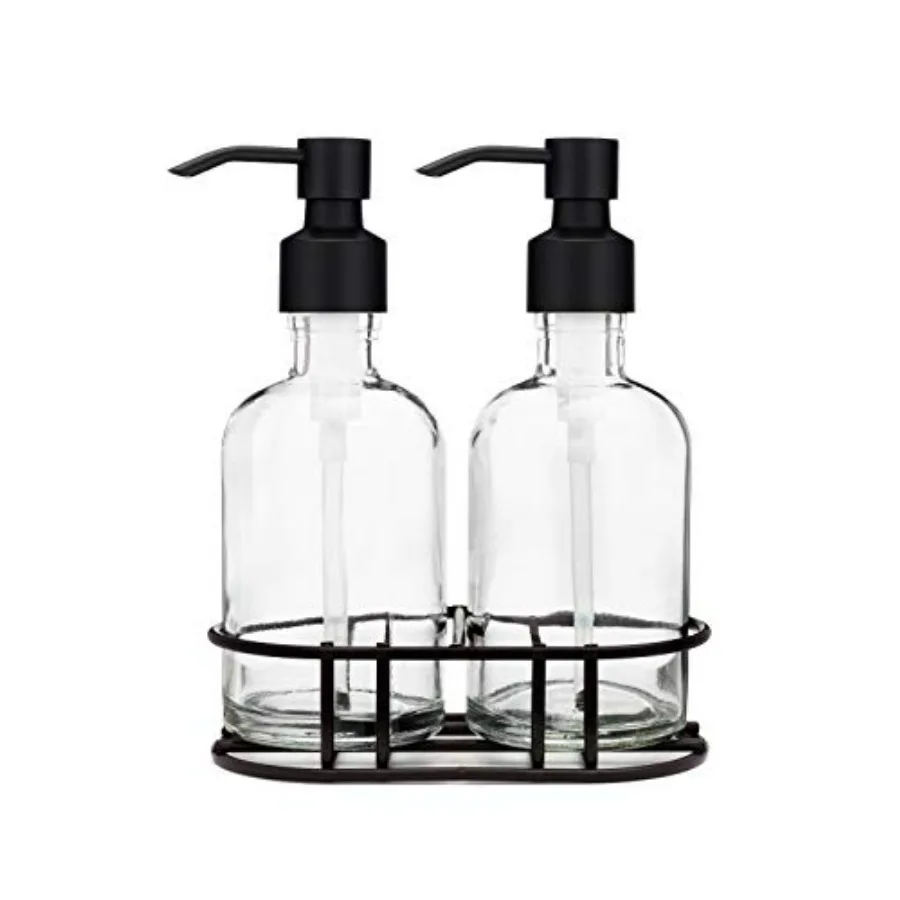 

Glass Hand and Soap Dispenser Set with Metal Pump - Includes Metal Caddy 8oz Cali Black
