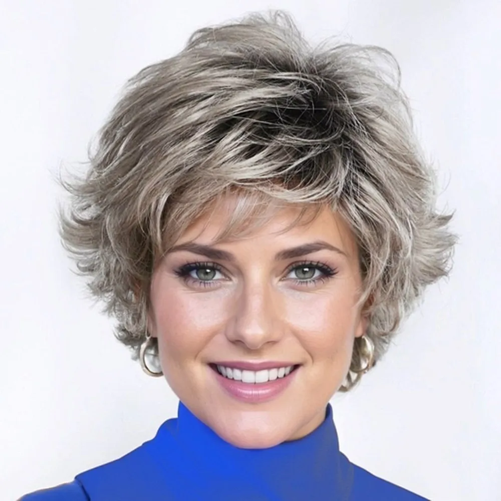 

Women's Ombre Gray Synthetic Wig Heat Resistant Full Cap Wig for Middle-Aged & Senior Ladies Synthetic Hair Full Wig Cap