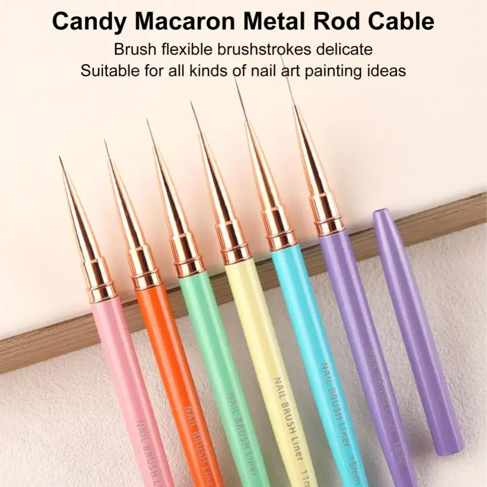 1Pc/6Pcs Nail Art Brushes Macaron Pearlescent Fine Drawing Flower Painting Pens for Gel Nail Art Stylish Practical Design