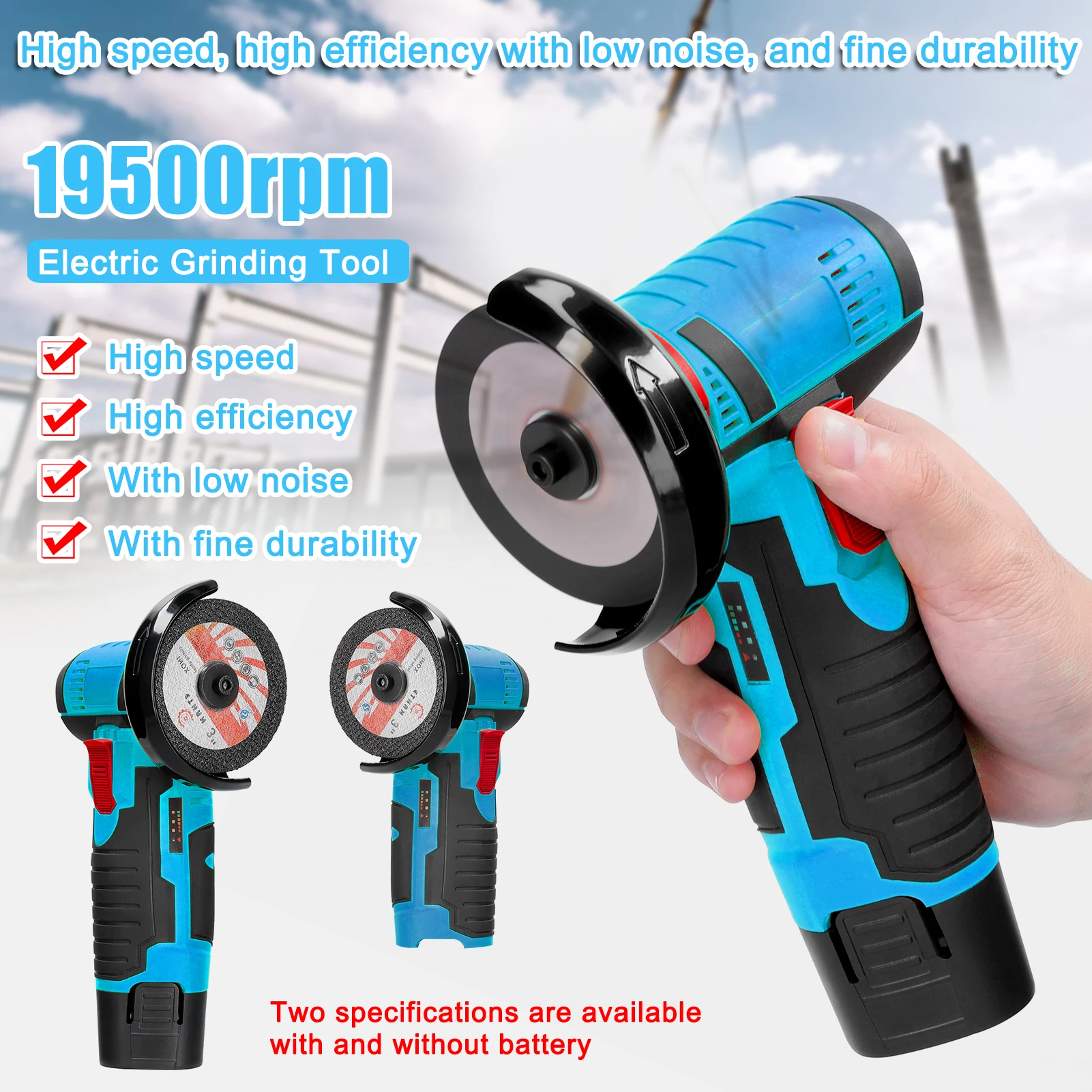 

12V Cordless Electric Angle Grinder 800W 19500rpm Mini Polishing Grinding Machine Ceramic Tile Wood Stone Cutting Power Grinder