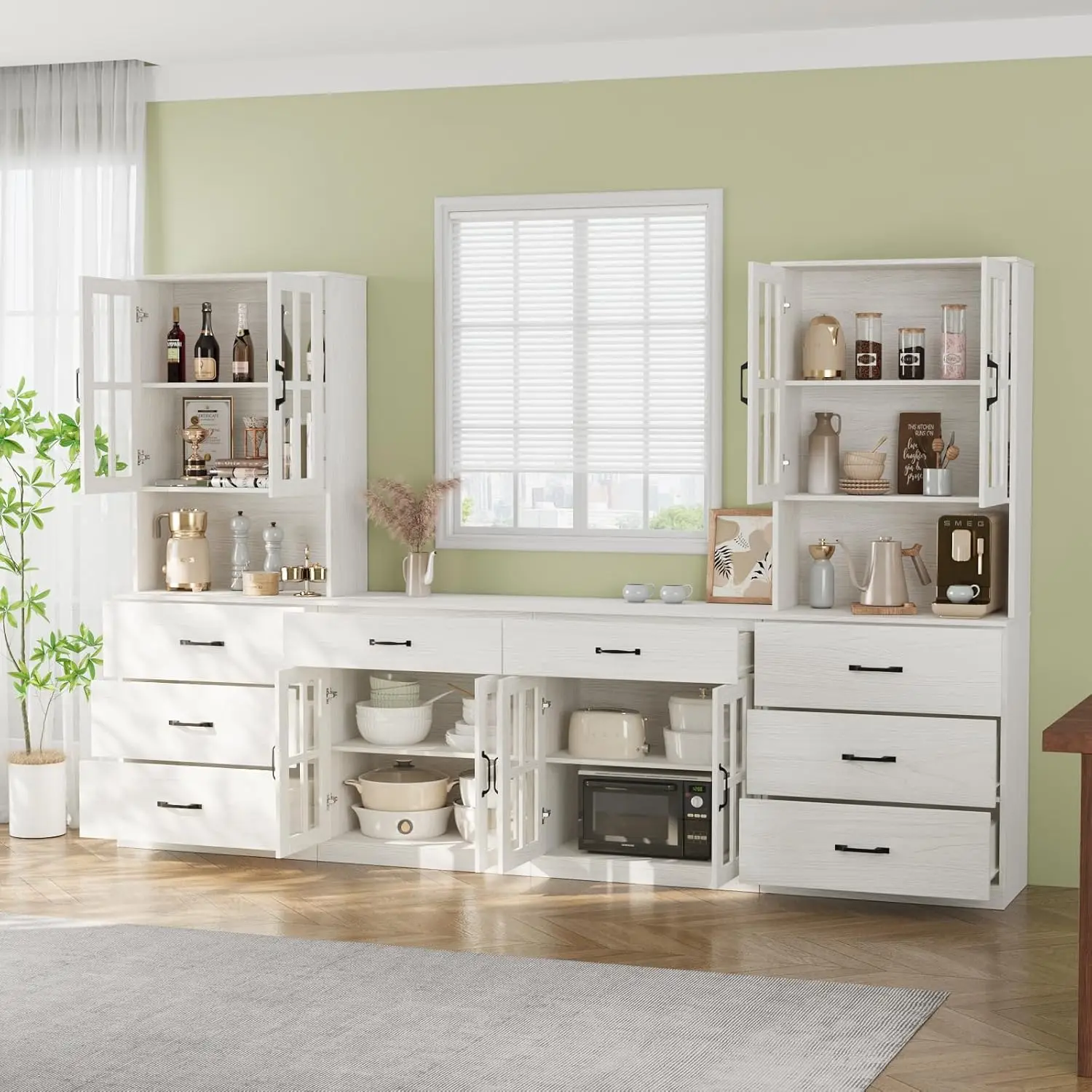 Estante Modular para TV de 95 polegadas com Armário e Prateleiras para Sala de Estar 2B+2G Branco, Personalizável