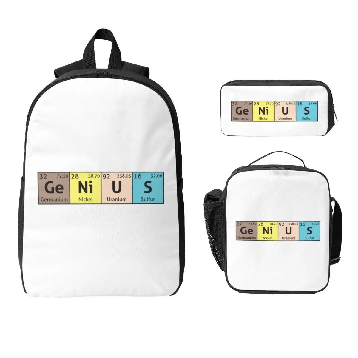 

Periodic Table - Genius Backpack Boys Girls BookBag School Bag Computer Shoulder Bags 3ps Insulated Lunch Bag Pencil Case