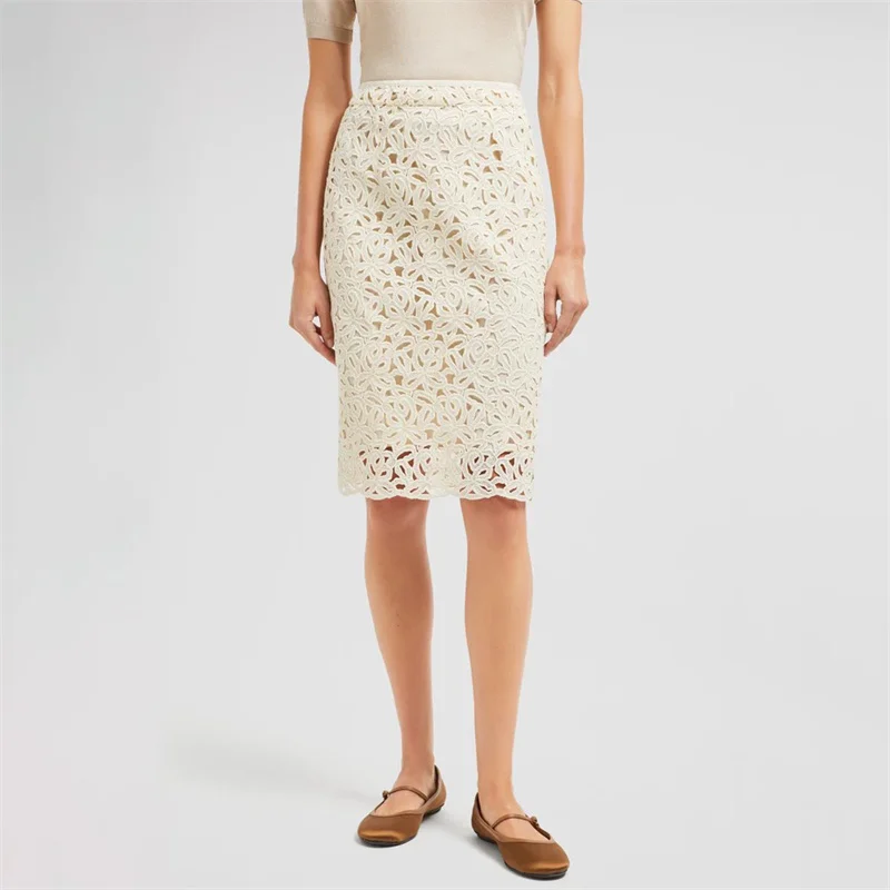 

Women's skirt 2025 Summer New Water soluble Flower Embroidered Women's Half Skirt High waisted slim pencil skirt y2k long skirt