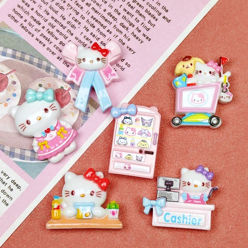 10Pcs Cartoon Resin Cute Animal Cats, bow, game console Style Hairpin Pendant Scrapbook Craft Diy Miniature Ornament Accessories