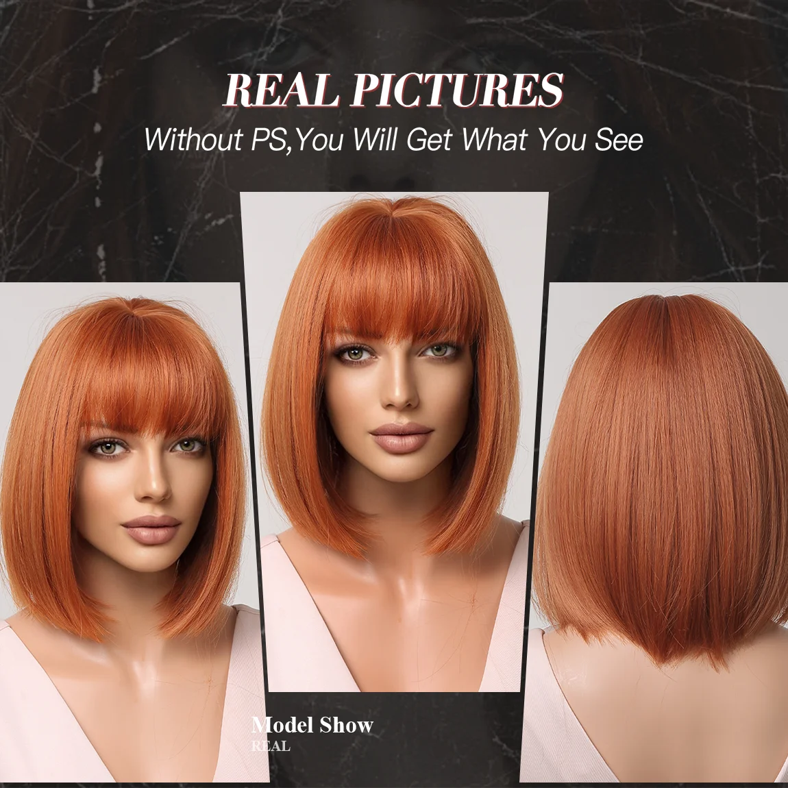 Short Orange Synthetic Wig Straight Bob Ginger Hair Wig With Bangs For Women Halloween Cosplay Wigs Multicolor Wig For Punk Girl