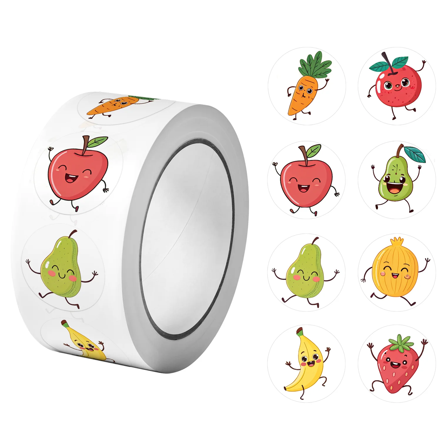 1 لفة (500 قطعة) ملصقات الرقص الفواكه السعيدة 2.5 سنتيمتر/1.0 بوصة 8 تصاميم الشارات لتقوم بها بنفسك تزين الهدايا مناسبة لملصق تعبئة الهدايا المختلفة