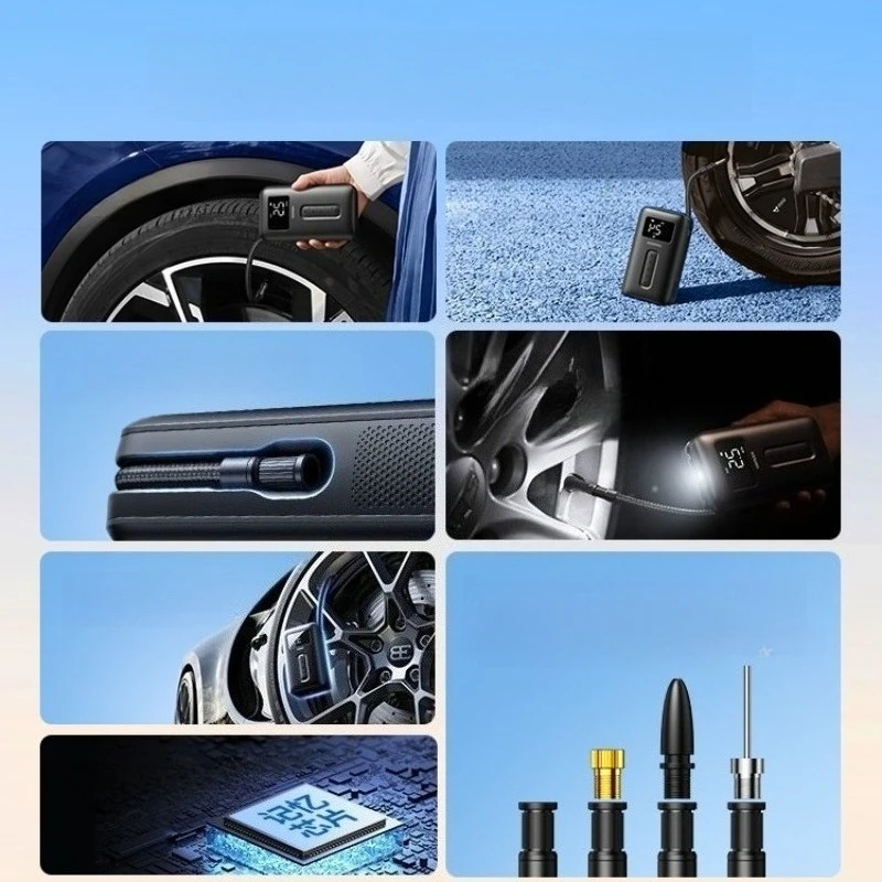 

For Car Vehicle And Auto Bicycle Electric Air Pump Tire Inflator With Pressure Gauge Wireless Charging Car Upgrade Accessories