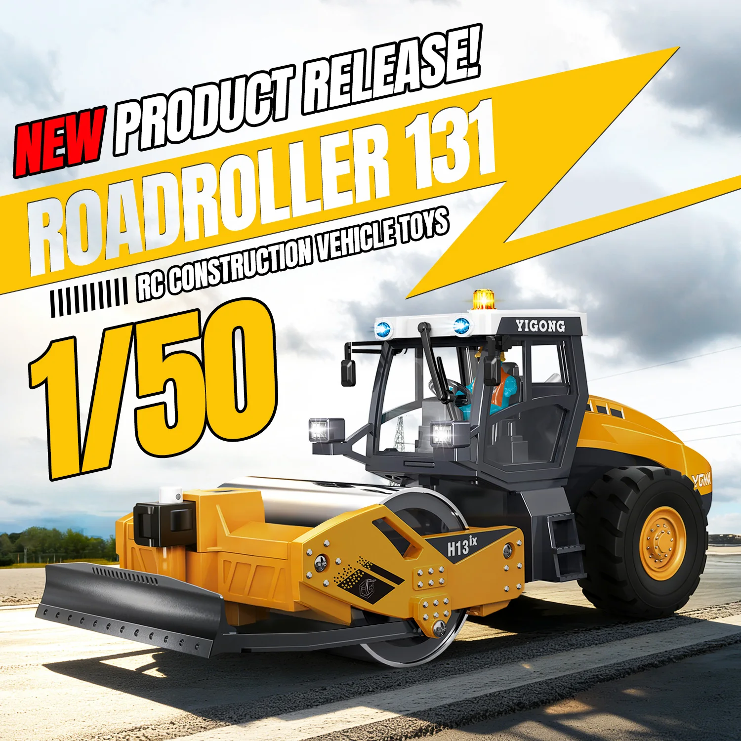 

New 1/50 RC Road Roller RTR Mini RTR Electric Remote Control Construction Vehicle Finished Metal Blade Lights Sounds Toy Model