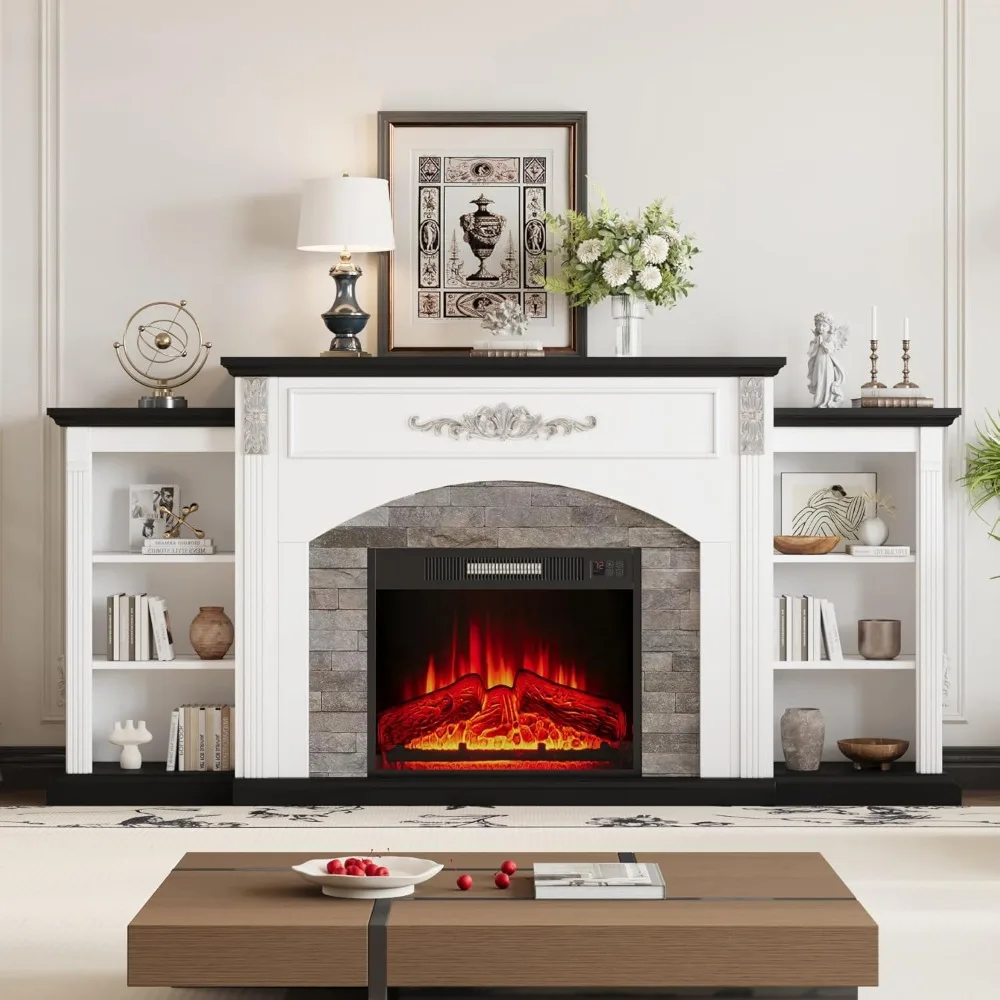 

Electric Fireplace with Mantel Fits TVs Up to 80 Inch, 72" TV Stand 23" Fire Place Insert Heater