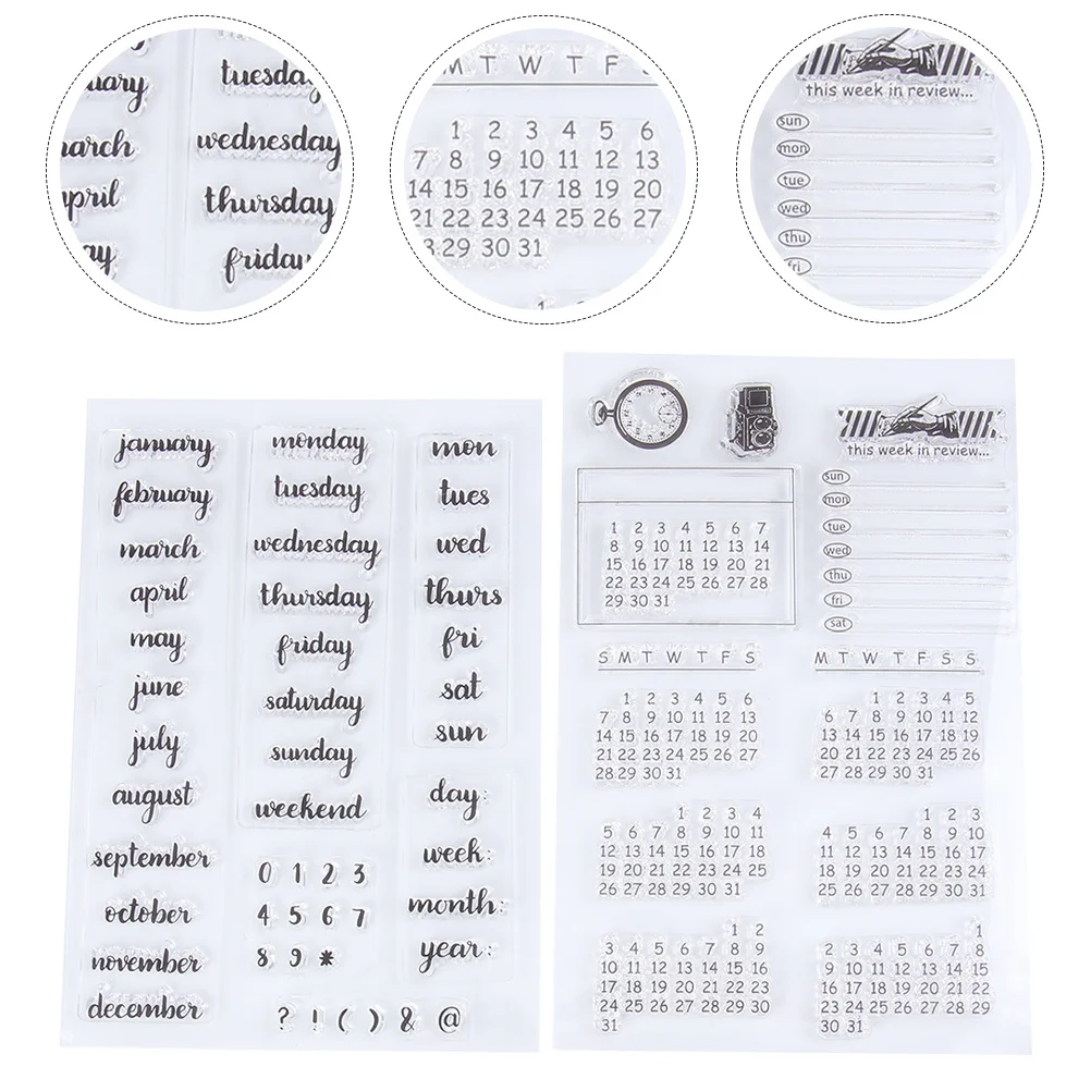 

4Pcs Calendar Silicone Clear Stamps DIY Scrapbooking Tools Transparent Stamping Kits for Photo Album Calendar Stamper