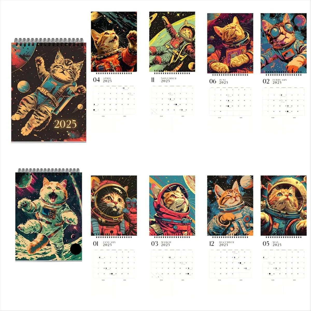 2026 + تقويم القط الفضائي، تقويم معلق على الحائط، 2025، تقويم القط، مثالي للهدايا التي لا تُنسى #3