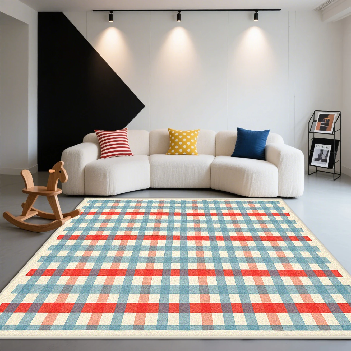 

Модный ковер в клетку для гостиной, современное украшение для комнаты, эстетические большие коврики для гостиной, пушистый мягкий игровой коврик, моющийся противоскользящий