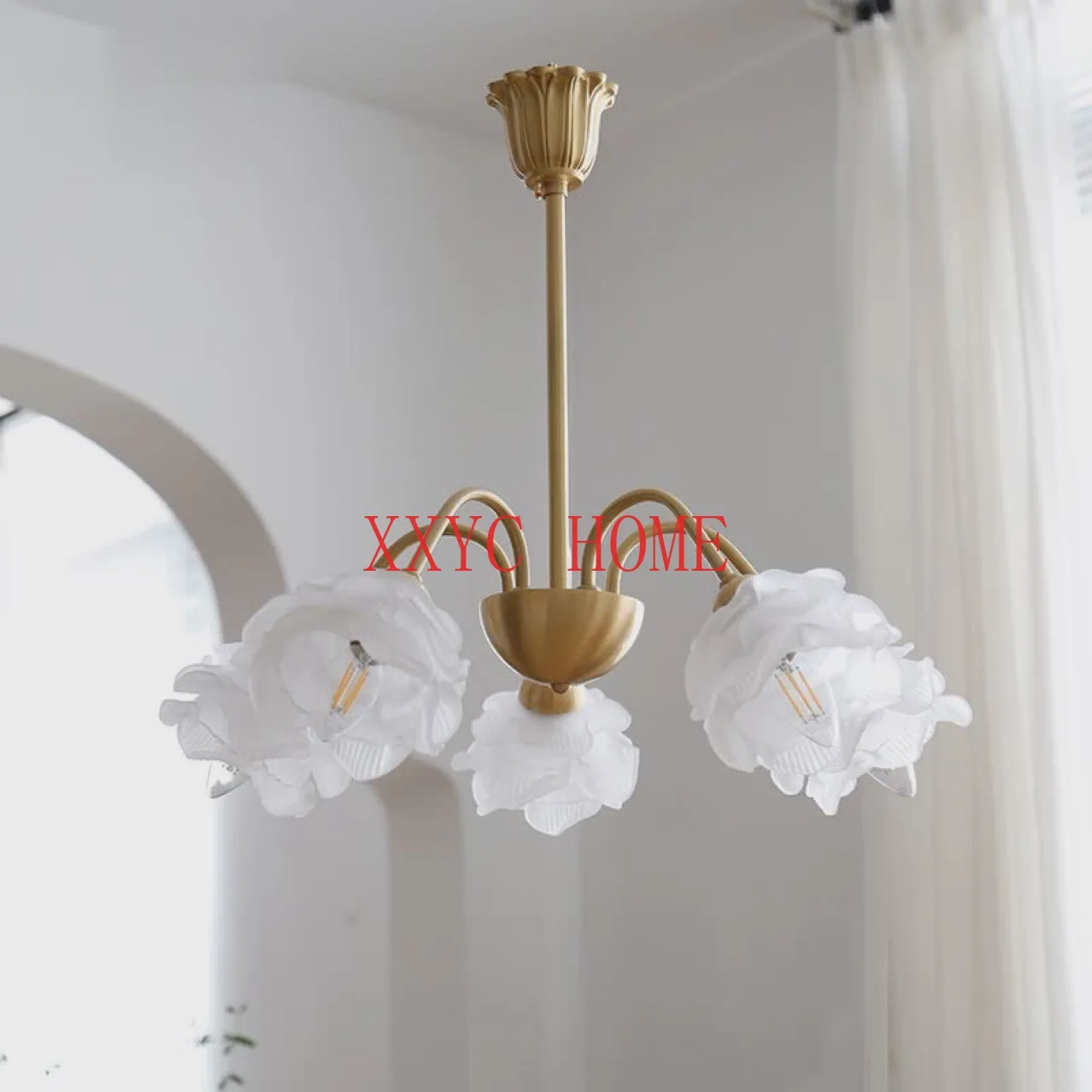 French Style Elegant Flowers Chandelier Mid-Ancient Retro American Living Room Dining Room Bedroom B & B Copper Chandelier