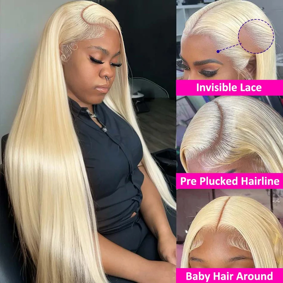 30-calowa peruka z prostymi włosami typu Bone Straight Lace Front Human Hair Blonde 613 HD Lace Frontal Wig 13x6 peruk z ludzkich włosów dla czarnych kobiet