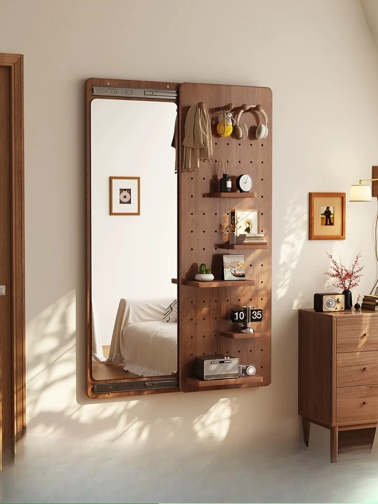 

Solid wood hole board full-length mirror hidden push-pull full-body mirror household wall-mounted entrance fitting mirror