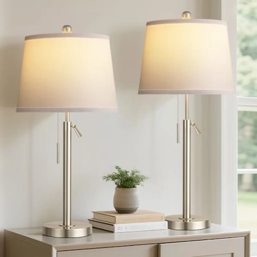 

Bedside Table Lamps Set of 2, Tall Silver Table Lamps for Living Room, Height Adjustable Nightstand Lamps for Bedroom, Modern L
