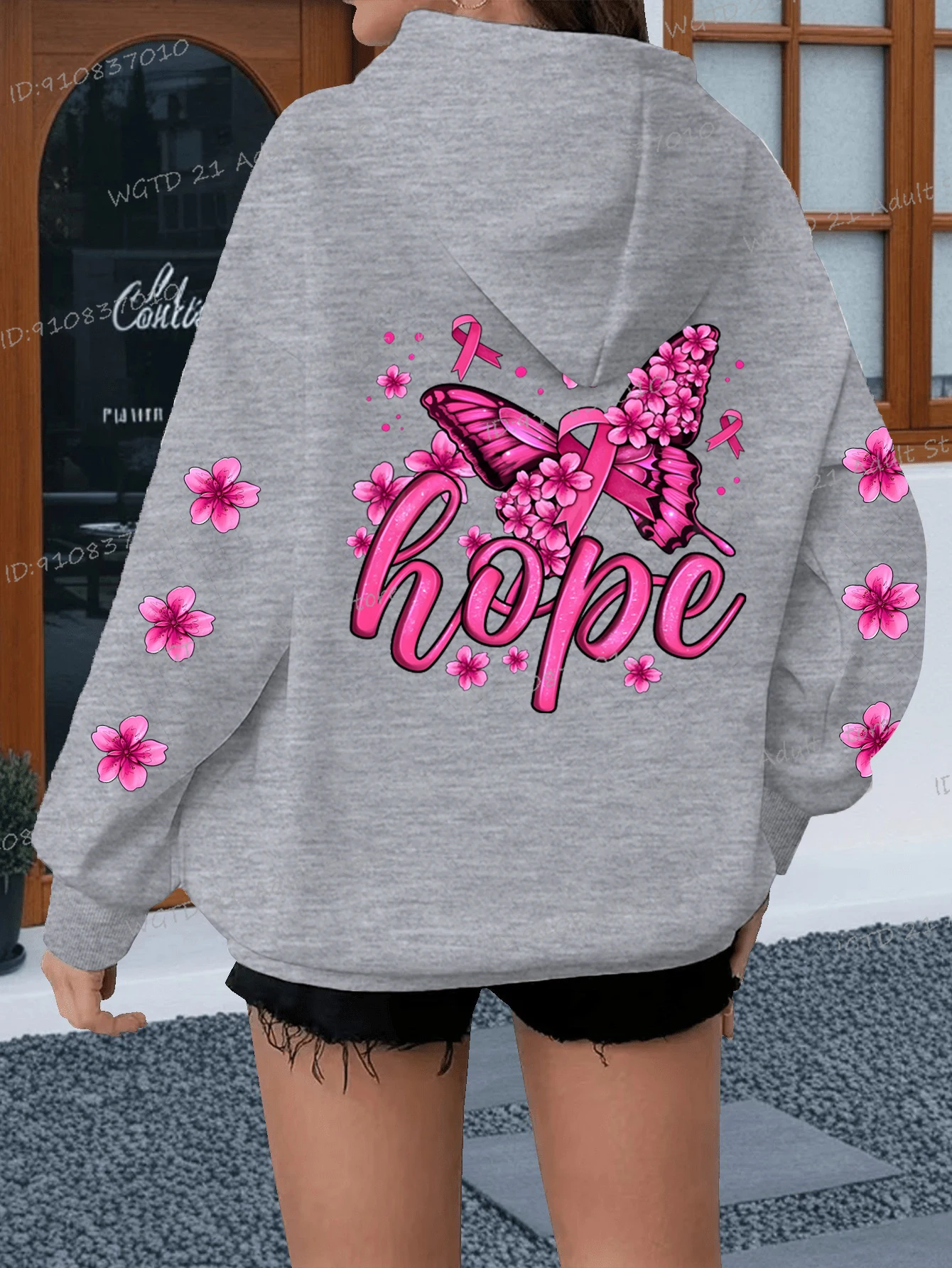 جماليات فراشة طباعة هوديس للنساء سرطان الثدي "الأمل" طويلة الأكمام هودي خمر فراشة الكورية Ulzzang مقنعين