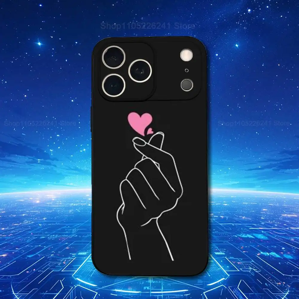 Cute Heart Art Phone Case For iPhone 17,16,15,14,13,12,11,Plus,Pro Max,XS,X,XR,SE,Mini,8,7,Soft Silicone Black