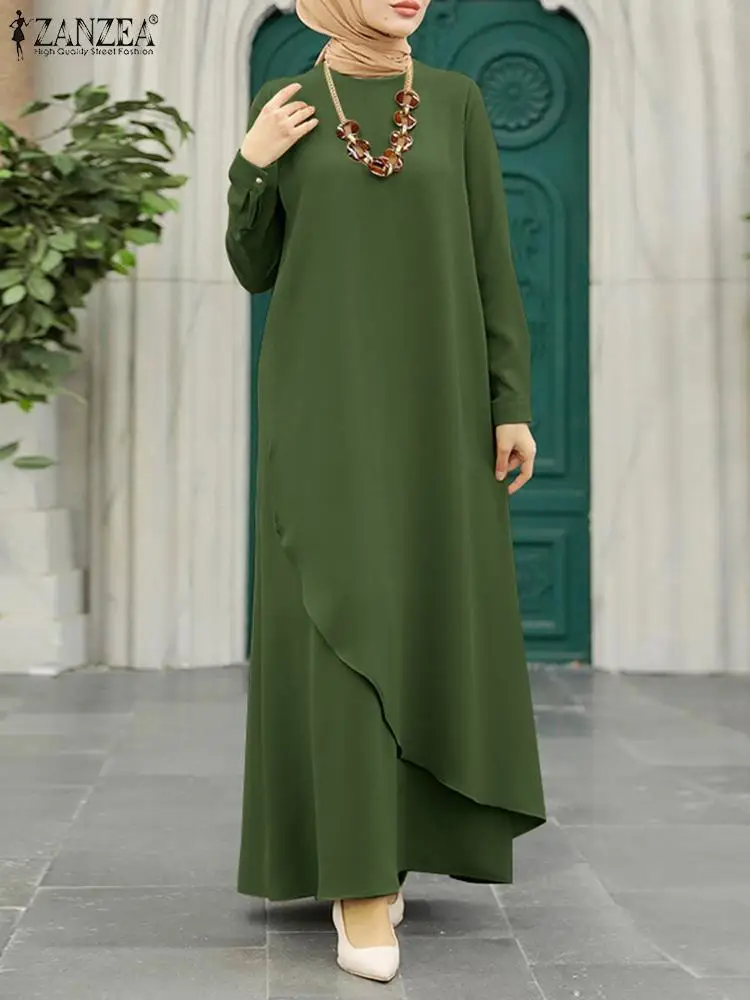 

Abayas For Women Asymmetrical Robe ZAZNEA Eid Kaftan Turkey Abaya Long Sleeve Maxi Sundress Muslim Fashion Hijab Dresses Vestido