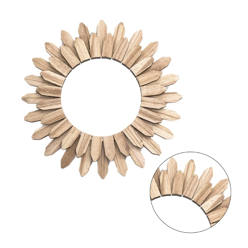 

Sun Wall Mirrored Wooden Round Makeup Mirrored for Entryways Living Room