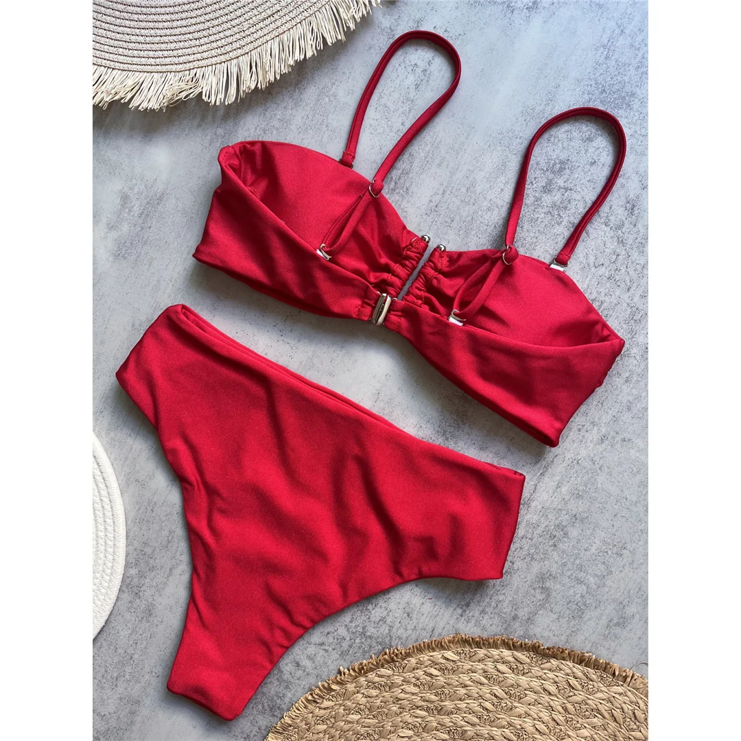 4 Farben, V-förmiger, gepolsterter Damen-Badeanzug, hochtaillierter Bikini, zweiteiliges Bikini-Set, Badebekleidung, Badeanzug, Modell V6583. – Detail 34