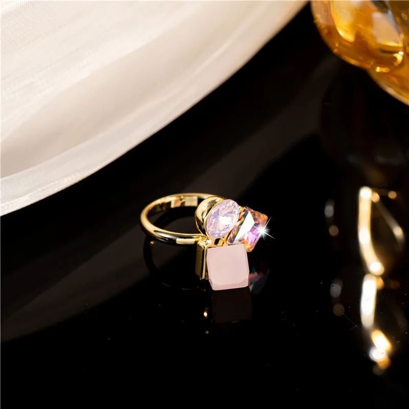 2024 New Jelly Powder Crystal Cube Adjust Open Ring for Women Girls Finger Gradient Square Candy Summer Fashion Jewelry