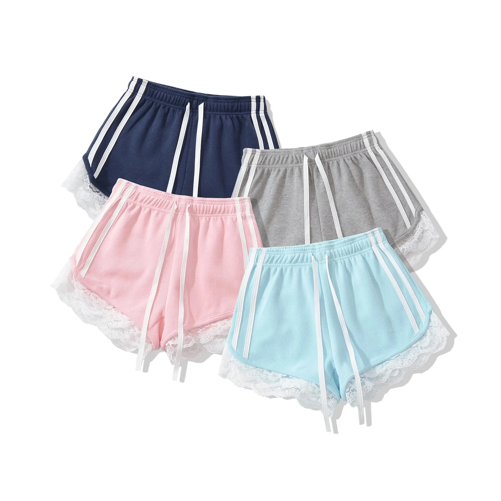 American Sle dentelle garniture épissure orts maison Simple décontracté jambe large pantalons de sport été taille haute polyvalent pantalons pour femmes