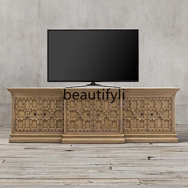 

American Country Solid Wood TV Cabinet French Retro Villa Model Room Customizable Dining Sideboard
