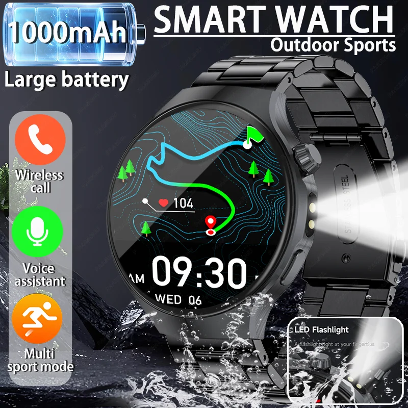 

2026 New men's outdoor 1.7”HD smartwatch with 1000mAh battery, LED flashlight，100+sports mode, Bluetooth call, health monitoring