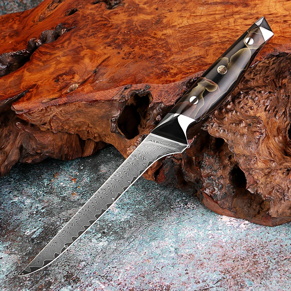 Premium Japanese Damascus Steel Boning Knife Sharp VG-10 Steel Core Full Tang Fish Fillet Knife Ergonomic Handle Kitchen Cutting