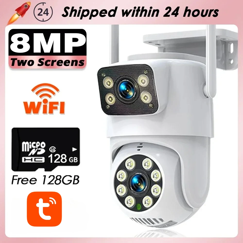 

4K 8MP Tuya Wifi PTZ Security Camera Dual Lens Dual Screens Outdoor Auto Tracking CCTV Video Surveillance IP Camera Smart Life