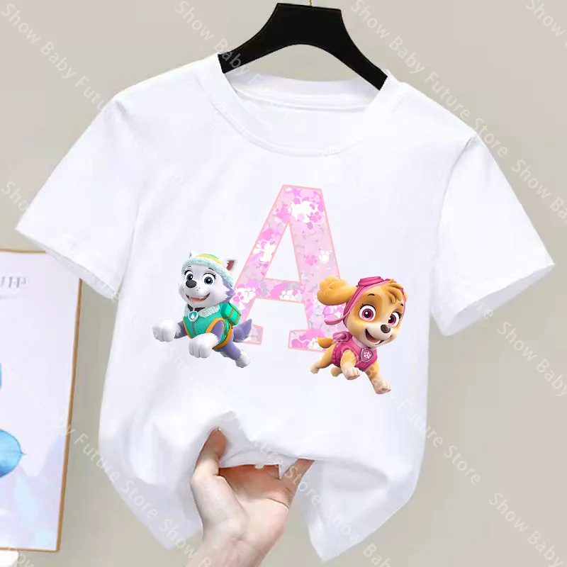 PAWs Patrols Skye Everest T-Shirt Cute Cartoon Clothes Anime A-Z Letter Printed Basic Tops Absorbent White Shirts Birthday Gifts