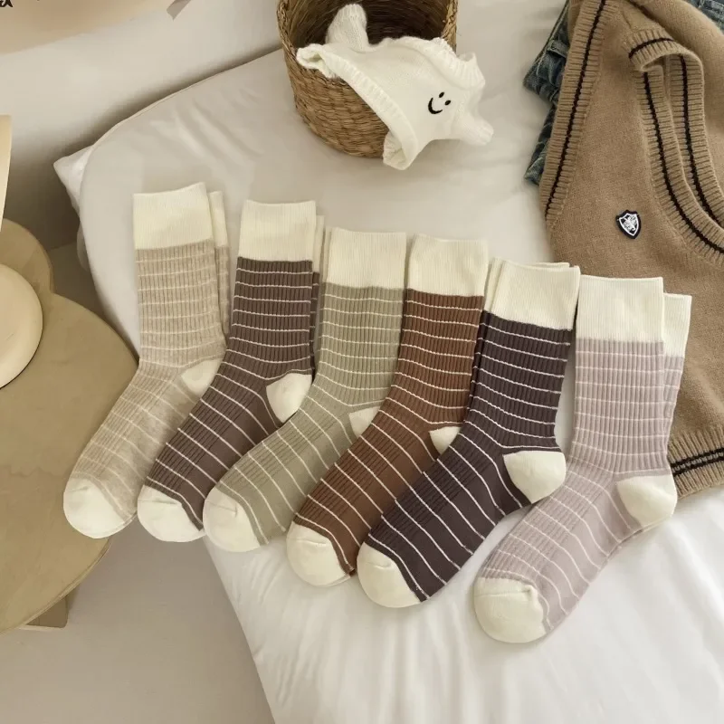 

Japanese Fashion Striped Women Socks College Style School Girls Knitting Cotton Long Socks Women Casual Harajuku Vintage Socks