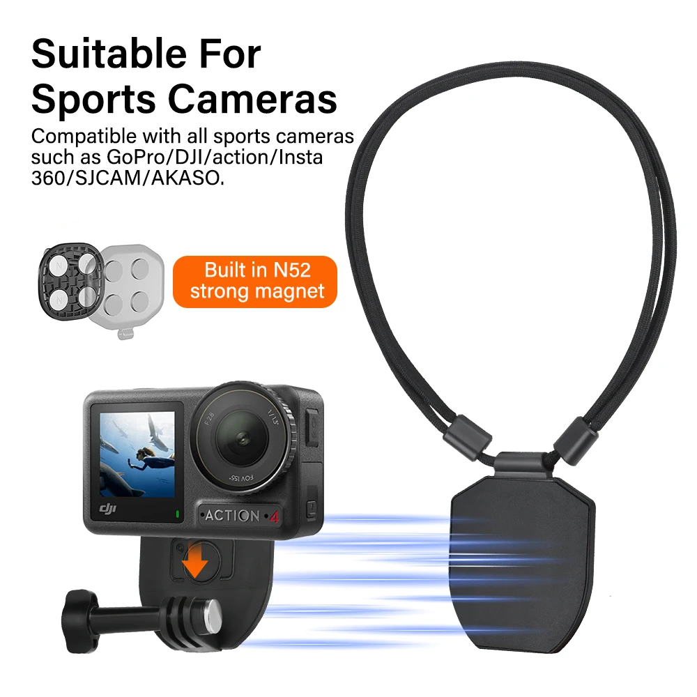 Go 3S Magnetic Neck Strap Hold Mount Bracket Adapter With Lanyard For DJI Action 4/Gopro/Fimi/Pocket 3/Insta360 X4 Accessories