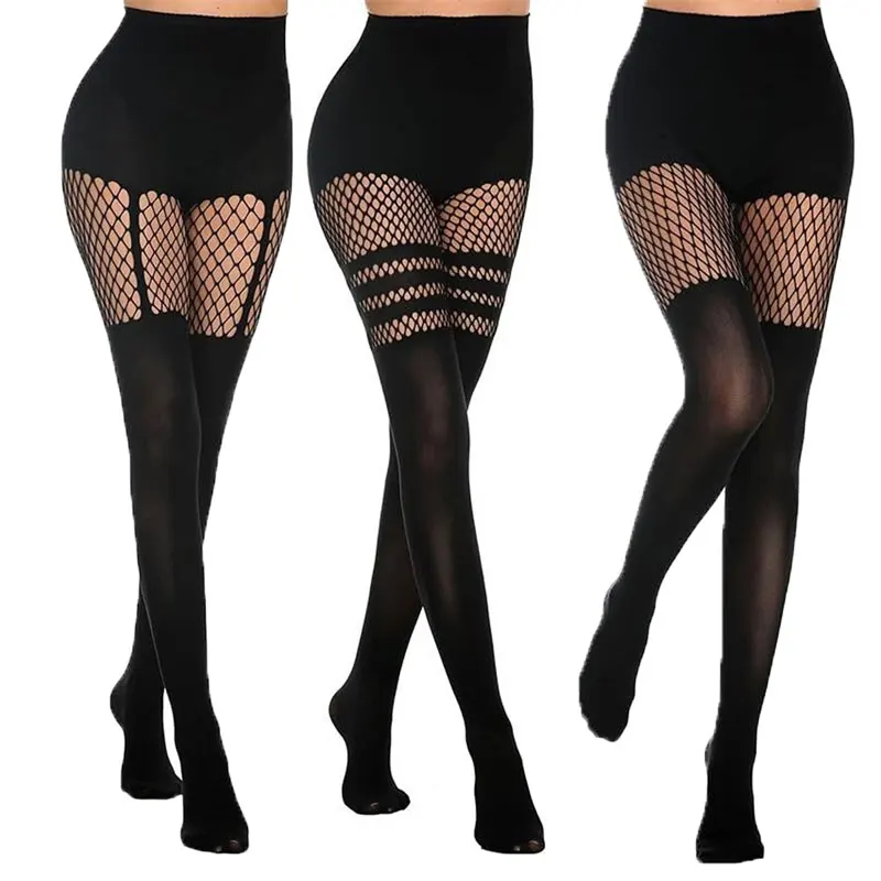 Sexy Pantyhose Women Fishnet Black Three Bars Ins Hot Girls Tights High Elastic Hipster Leggings