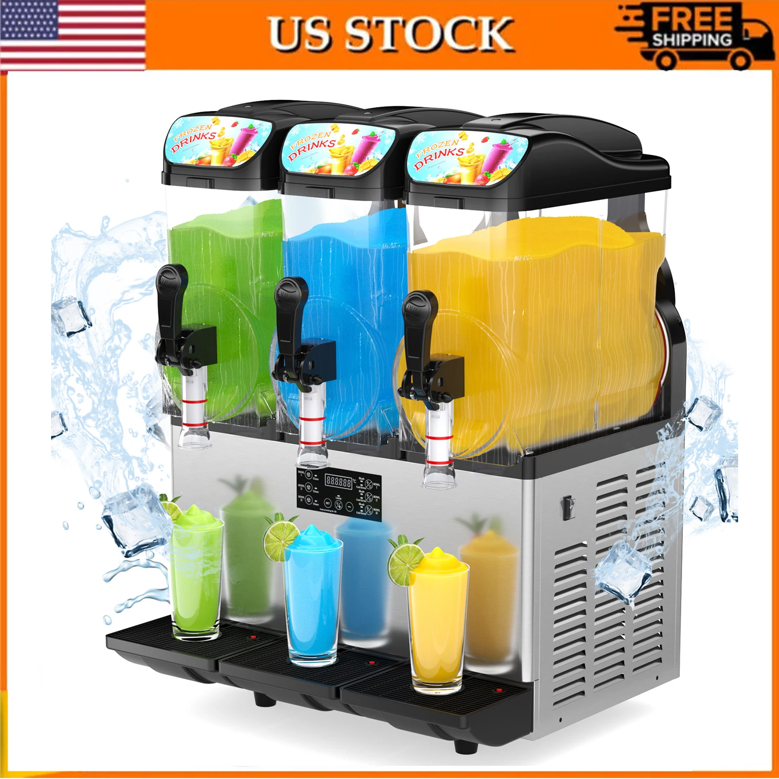 

Commercial Slushy Machine 45L, 12 Gals Margarita Machine, 1200W Frozen Drink Machine, Food-Grade PC Tanks & Stainless Steel