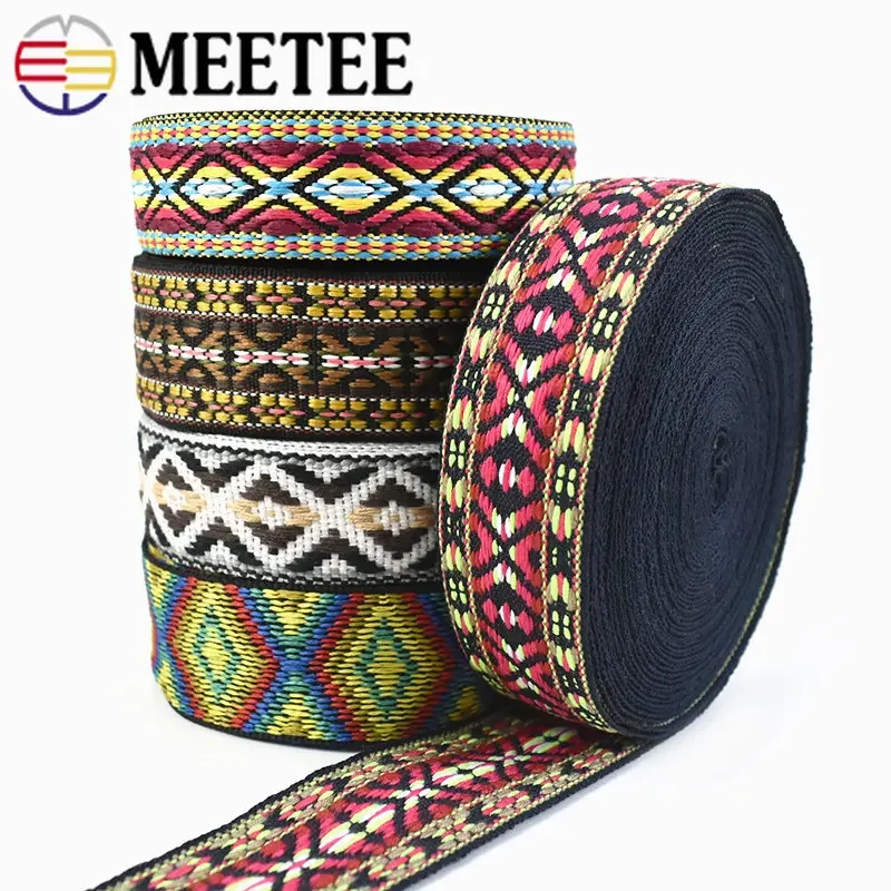 5Yards Meetee 30/38mm Jacquard Webbing Colorful Polyester Cotton Webbings Ribbon DIY Sewing Garment Bag Strap Decorative Fabric