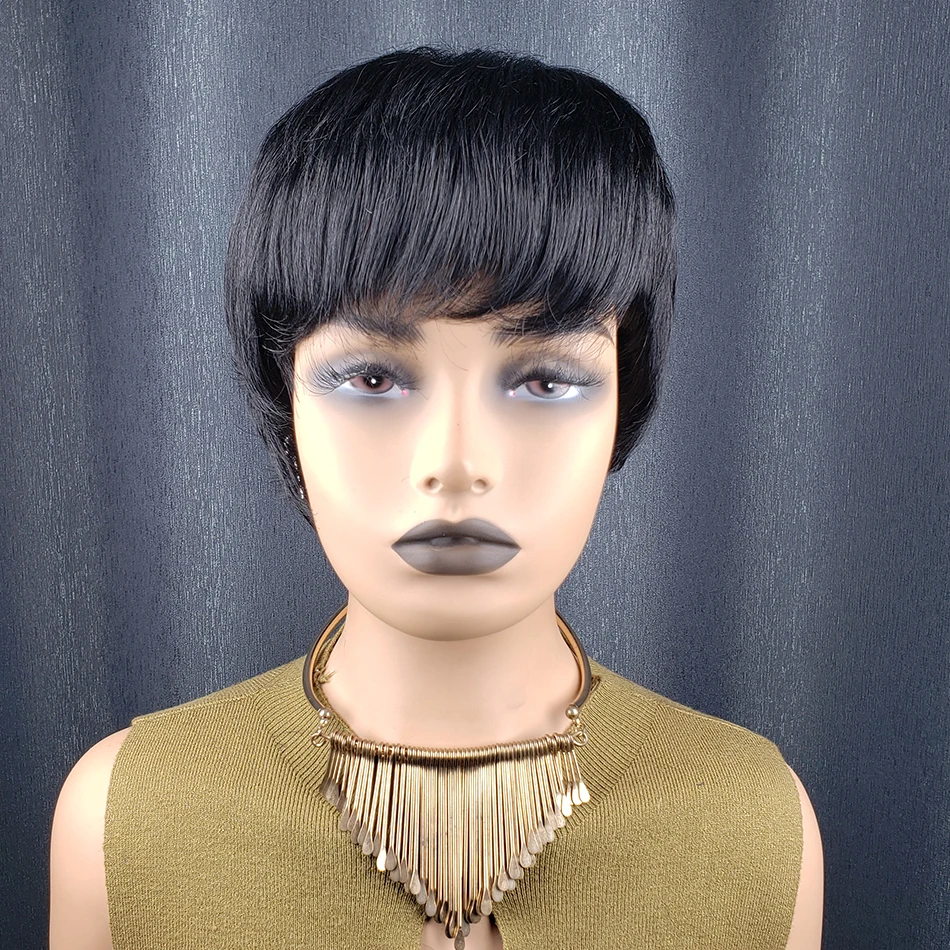 Peruka Pixie Cut z Włosów Naturalnych Krótka Peruka z Włosów Naturalnych dla Kobiet Pełna Peruka Maszynowa Peruka Pixie Cut Brazylijska Krótka Peruka Bob z Włosów Naturalnych
