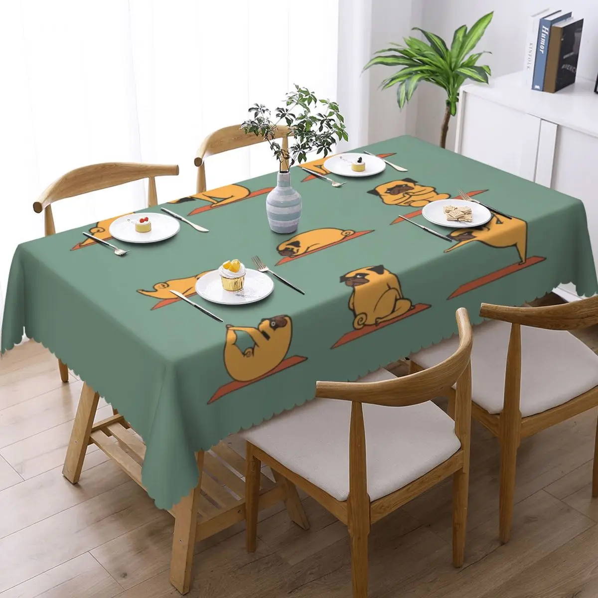 Pug Yoga Custom Rectangular Waterproof Oilproof Tablecloth Table Cover for Dining Events Festival Party Decorations Table Cloth