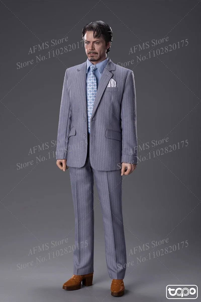 1/6 Men Soldier Iron Man Striped Suit Tony Stark Coat Pants Leather Shoes Clothes Set Fit 12Inch Action Figure Body